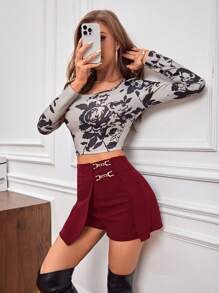 SHEIN Privé Chi tiết chuỗi Áo choàng mặt trước Váy quần - Màu Đỏ Sâu - Xem 7