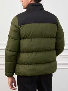 RueChic Men Two Tone Zip Up Puffer Coat - Army Green - View 2