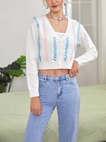 SHEIN EZwear Drop Shoulder Crop Cardigan - Beige - View 1