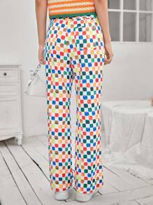 SHEIN EZwear 格紋印花長褲 - 彩色 - 查看 2