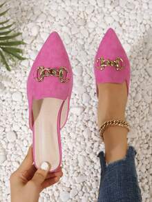 Pointed Toe Flat & Half-slip-on Design Women's Mules, Pink Slippers - Hot Pink - View 2