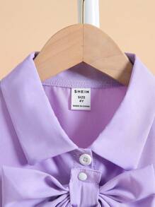 SHEIN 女小童前大蝴蝶結喇叭袖襯衫