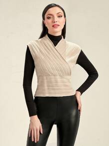 Seusyu 素色前圍裹無袖針織上衣不帶T恤 - 淺粉色 - 查看 3