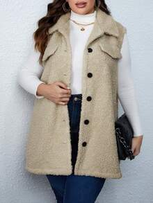 Celure Hơn Chi tiết về Flap Teddy Áo vest - Màu be - Xem 2