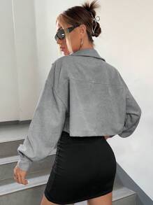 SHEIN EZwear Cazadora con diseño de solapa de hombros caídos crop de pana