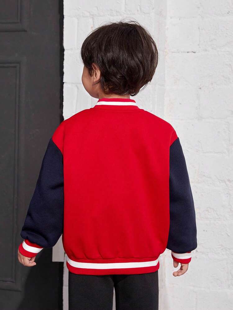 1pc Little Boy's Casual College Style Letter Print Patchwork Jackets Suitable For Home, Street And School Scenes In Autumn And Winter