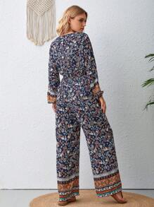 SHEIN VCAY 印花燈籠袖闊腿連體褲 - 彩色 - 查看 2