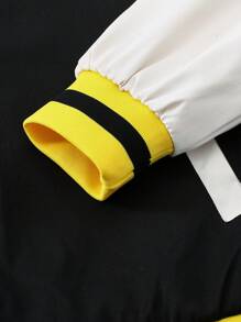 Manfinity Campus Court 男士寬鬆版型校園夾克,字母繡花和條紋飾邊,沒有帽衫款 - 黑色 - 查看 8