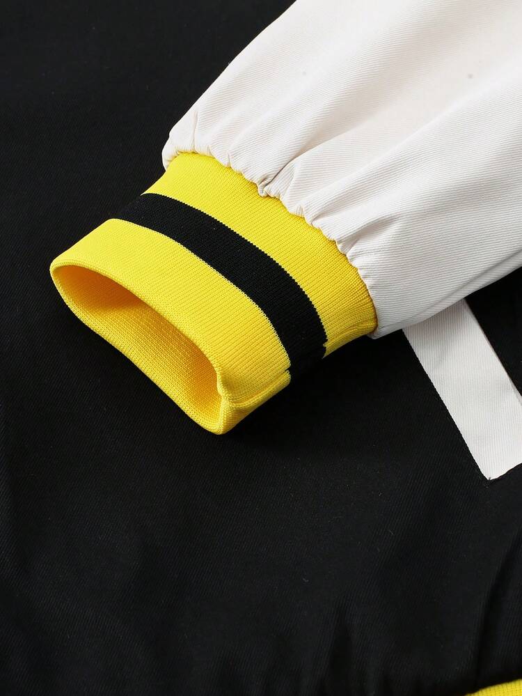 Loose Fit Men's Varsity Jacket With Letter Embroidery And Striped Trims, Without Hoodie