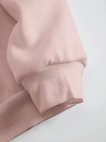 SHEIN EZwear 愛心和標語圖案加絨內裏運動衫 - 淺粉色 - 查看 3