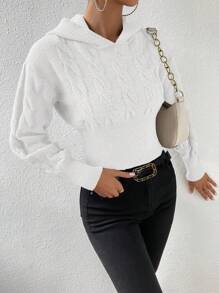 Chiquease Áo len dệt kim dáng ngắn, vai rớt, có mũ, thích hợp cho mùa thu đông. - trắng - Xem 6