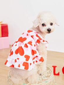 Valentine's Day Petsin Pink Heart Printed Cute Pet Dress With Short Sleeves For Small Dogs And Cats - Multicolor - View 2