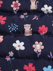 SHEIN Áo khoác có mũ trùm đầu in họa tiết hoa cho bé gái - màu đen - Xem 5