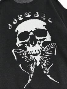 Fairycore 骷髏&蝴蝶樣式落肩袖套頭毛衣 - 彩色 - 查看 4