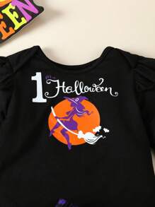 Baby Girl Letter Graphic Ruffle Trim Bodysuit & Bow Front Mesh Overlay Skirt - Multicolor - View 4