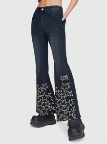 ROMWE Grunge Punk Jeans de pierna amplia con estampado de estrella