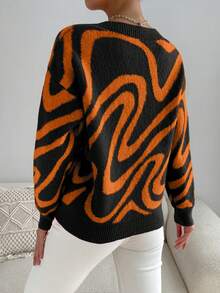 SHEIN Essnce Allover Pattern Drop Shoulder Sweater - Black - View 2