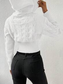 Chiquease Áo len dệt kim dáng ngắn, vai rớt, có mũ, thích hợp cho mùa thu đông. - trắng - Xem 2