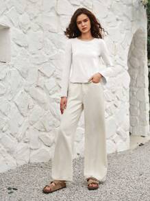 Bohemela Lettuce Trim Trumpet Sleeve Asymmetrical Hem Tee - White - View 4