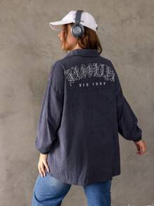 SHEIN EZwear Plus Letter Graphic Drop Shoulder Corduroy Coat