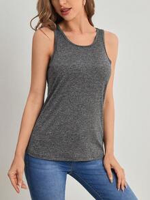 SHEIN Essnce Ladder Cut Out Back Tank Top - Dark Grey - View 3