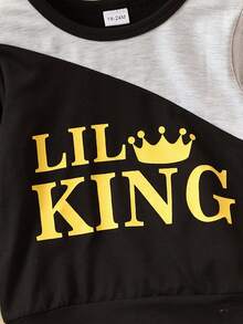 男小童字母圖案撞色運動衫&拼接側邊接縫衛褲 - 黑色 - 查看 4