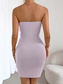 Allurite Vestido tubo aplique floral - Morado - Ver 2