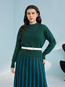 Mulvari Plus Mock Neck Sweater & Pleated Knit Skirt Without Belt