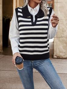 SHEIN Frenchy Striped Pattern Sweater Vest Without Blouse - Black - View 4