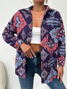 EURMUSE Geo Print Drop Shoulder Coat