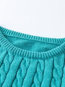 SHEIN Unity Plus Striped Pattern Fringe Hem Cable Knit Drop Shoulder Sweater Knit Pullover Fall Winter Sweater - Green - View 2