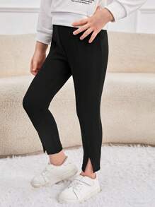 SHEIN Quần legging liền mạch màu trơn thời trang đô thị cho bé gái - màu đen - Xem 1