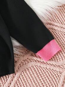 SHEIN Tween Girl Letter Pattern Contrast Trim Drop Shoulder Sweater