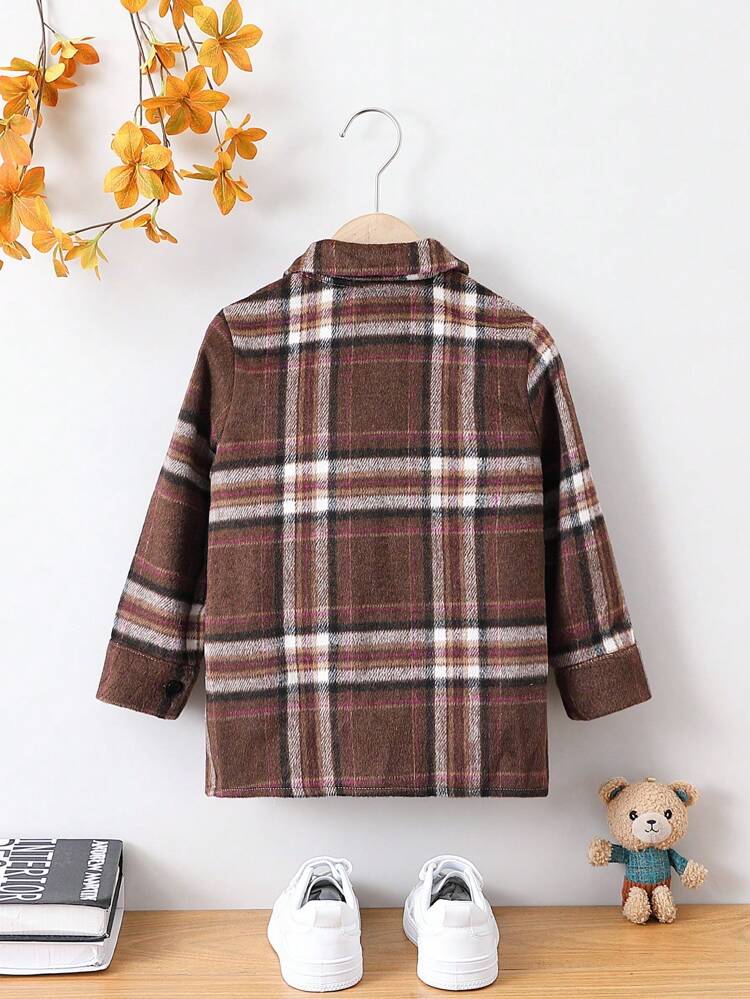 Young Girl Plaid Print Flap Detail Coat Without Tee