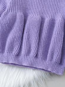 女嬰小高領燈籠袖套頭毛衣 - 紫羅蘭色 - 查看 5