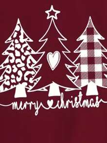 INAWLY Christmas Print Drop Shoulder Tee - Burgundy - View 5