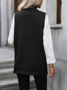 SHEIN Clasi 高領圍裹毛衣背心不帶襯衫 - 黑色 - 查看 2