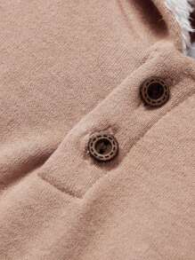 Cozy Pixies Baby Boy Half Button Thermal Hoodie & Pants - Khaki - View 7