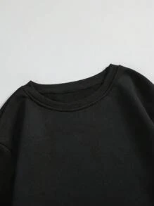 ROMWE Goth 猫与字母图案保暖衬里运动衫，学校 - 黑色 - 查看 5