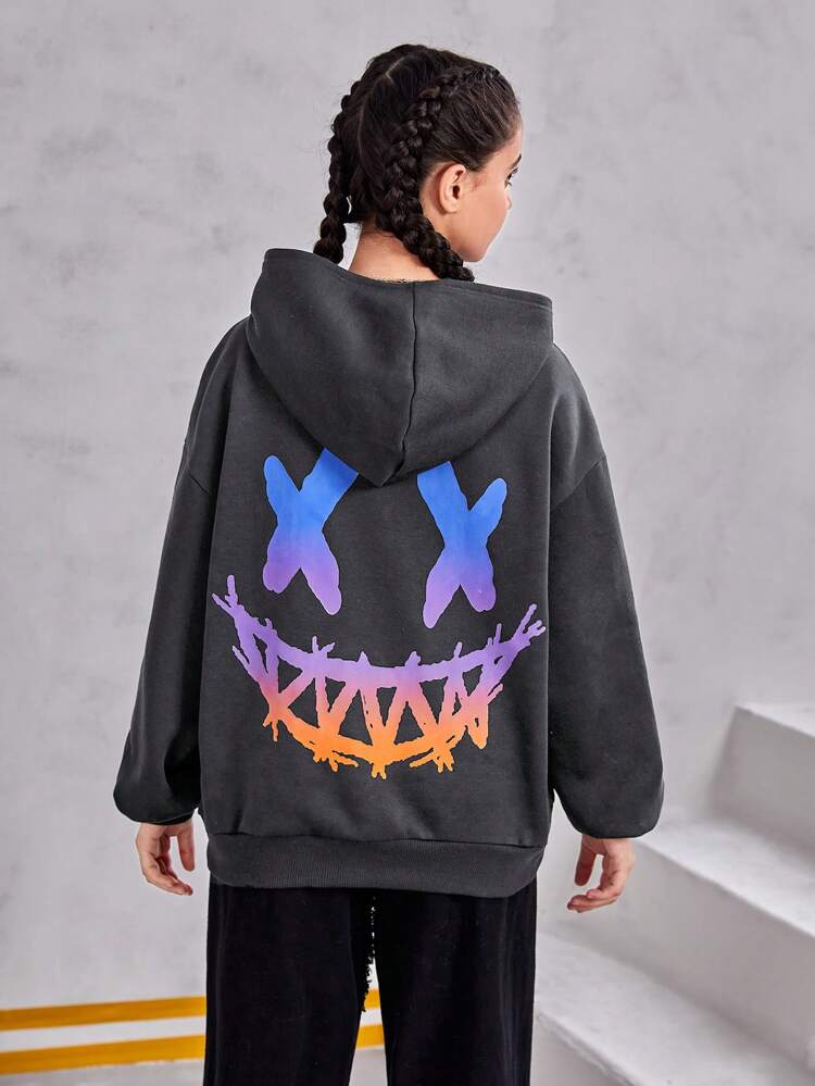 Teen Girl Cartoon Graphic Drop Shoulder Sweatshirt