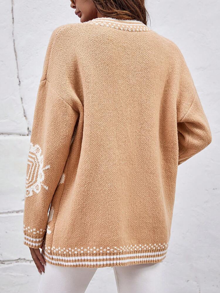 Graphic Pattern Drop Shoulder Cardigan Fall Cloth For Women