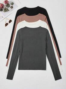 Flirla Hơn 4pcs Áo phông trơn - Nhiều màu - Xem 2