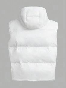 GENTILAND Men Snap Button Zipper Hooded Puffer Vest Coat - White - View 2