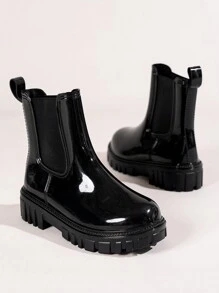 Women's Short Rain Boots, Classic & Fashionable Rain Shoes, Waterproof, Non-Slip, Thick Sole Water Shoes - Black - View 4