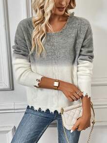 SHEIN Frenchy Bóng Thả vai Áo len Distressed - Nhiều màu - Xem 4