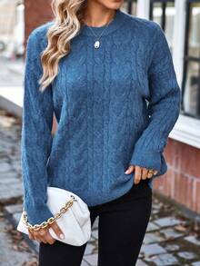 SHEIN LUNE Chất rắn Thả vai Xoắn Dan Áo len - Màu xanh lam - Xem 5