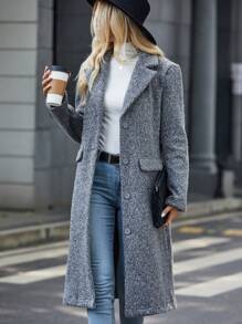 SHEIN LUNE Cổ áo Chi tiết về Flap Nút phía trước Áo khoác - Xám - Xem 3