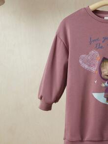 SHEIN X Masha and The Bear 女小童1入組卡通和字母圖案落肩袖運動衫 - 酒紅色 - 查看 11