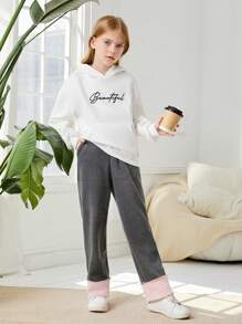 Tween Girl Contrast Panel Straight Leg Pants - Black and White - View 4