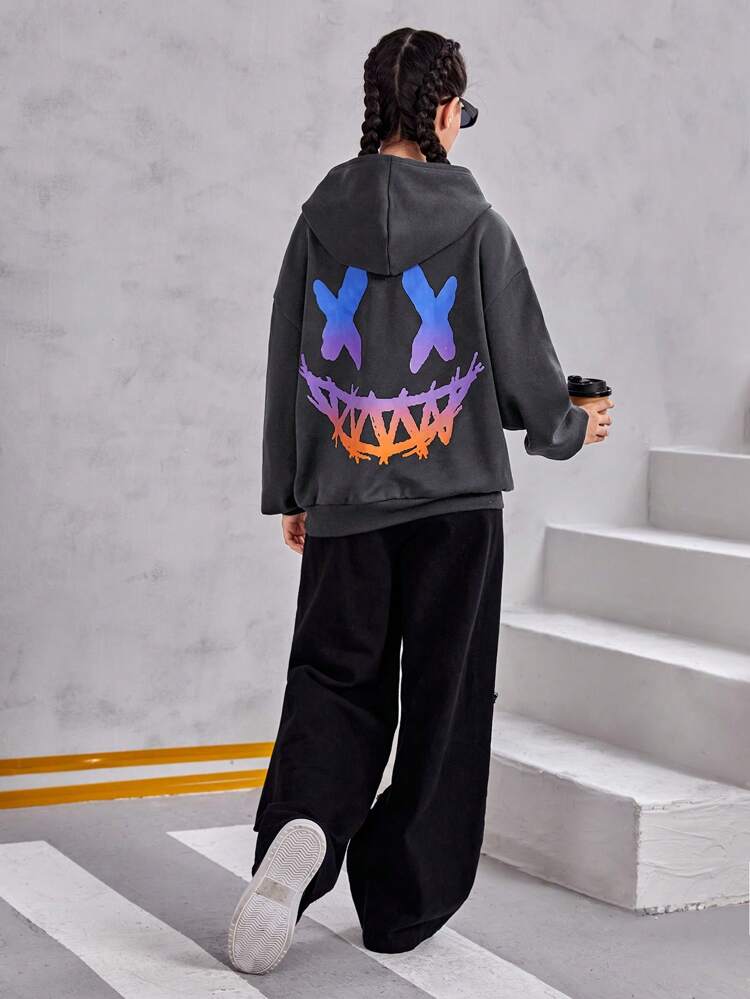 Teen Girl Cartoon Graphic Drop Shoulder Sweatshirt